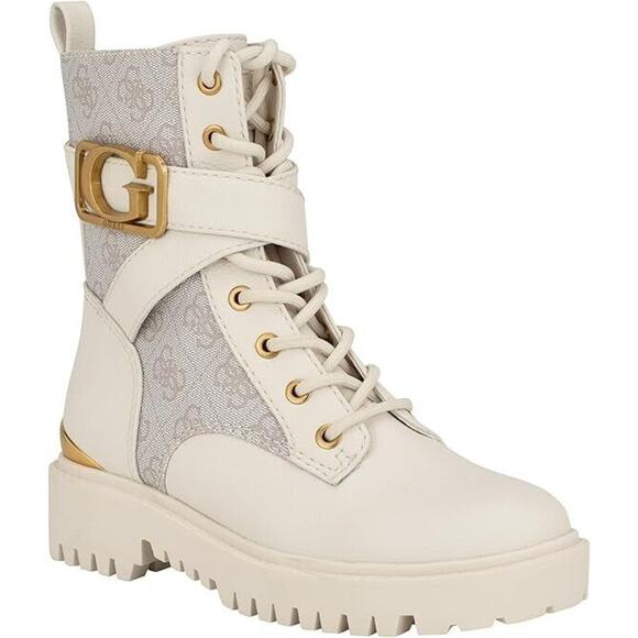 Guess Women's Orana Combat & Lace-up Boots, White Size 5.5M - Picture 1 of 6